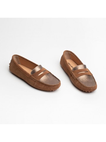 CHARLES & SMITH Leren mocassins "Thandie" lichtbruin/goudkleurig