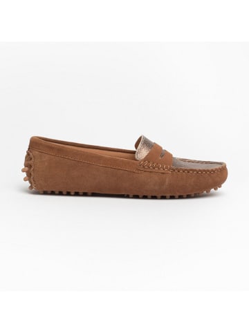 CHARLES & SMITH Leren mocassins "Thandie" lichtbruin/goudkleurig