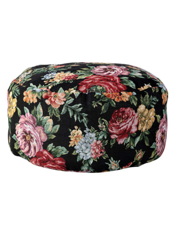 Madre Selva Pouf "Camille" in Schwarz/ Rosa - (H)24 x Ø 50 cm