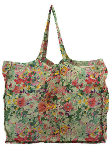 Really Nice Things Shopper "Green Garden" groen/lichtroze - (B)50 x (H)40 x (D)7 cm