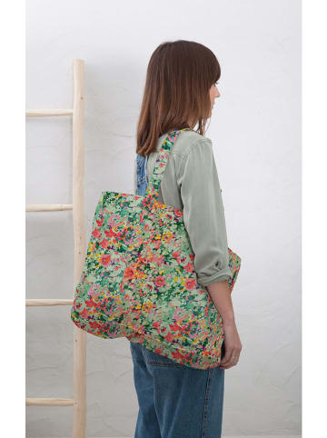 Madre Selva Shopper "Green Garden" groen/lichtroze - (B)50 x (H)40 x (D)7 cm