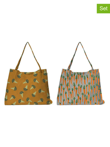 Really Nice Things 2-delige set: boodschappentassen "Brocoli Carrot" oranje/groen - (B)65x(H)45cm