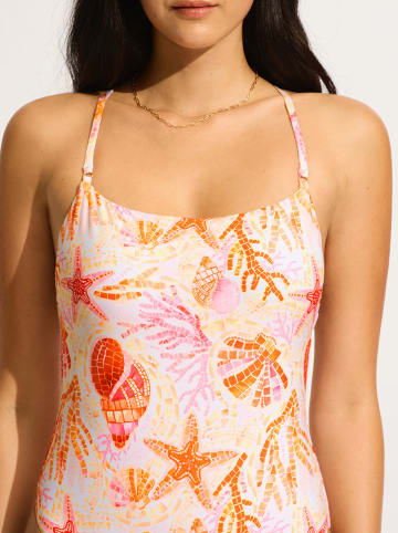 Seafolly Badeanzug in Weiß/ Orange/ Rosa