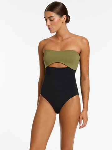 Jets Badeanzug in Khaki/ Schwarz