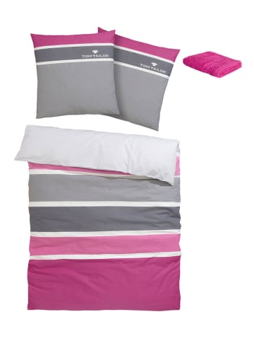 Tom Tailor home Renforcé-Bettwäsche-Set ''Felix'' in Pink/ Grau - (L)200 x (B)135 cm