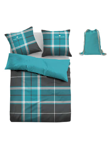 Tom Tailor home Komplet pościeli flanelowej "Eric" w kolorze turkusowo-szarym - 200 x 135 cm