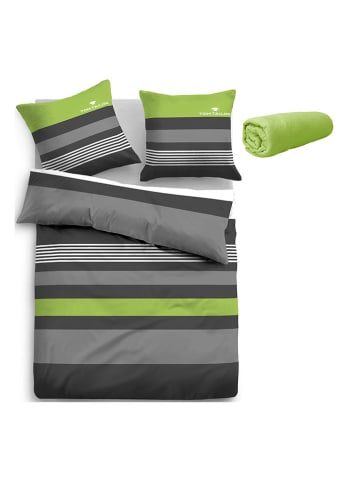 Tom Tailor home Flannell-Bettwäsche-Set ''Carl'' in Grün/ Grau - (L)200 x (B)135 cm