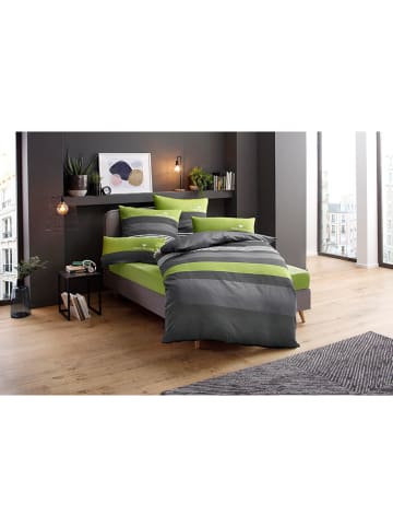 Tom Tailor home Flannell-Bettwäsche-Set ''Carl'' in Grün/ Grau - (L)200 x (B)135 cm