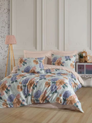 Colourful Cotton Komplet pościeli "Garden" w kolorze miętowo-fioletowym
