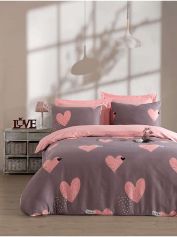 Colourful Cotton Beddengoedset "Jana" grijs/lichtroze