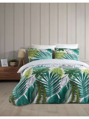 Colourful Cotton Beddengoedset "Nui" wit/turquoise