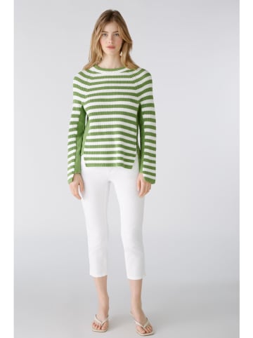 Oui Pullover in Grün/ Weiß