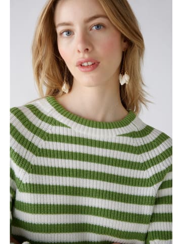 Oui Pullover in Grün/ Weiß