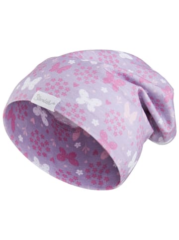 Sterntaler Beanie "Blumen" in Lila/ Pink
