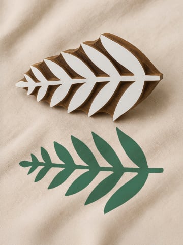 Samimi Stempel "Leaf" w kolorze jasnobrązowo-białym - 10 x 6 cm
