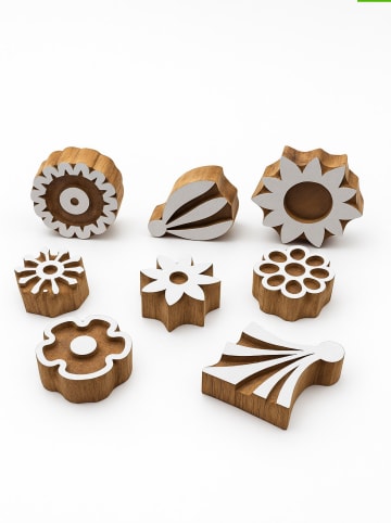 Samimi 8er-Set: Blockdruck-Stempeln in Natur/ Weiß - (L)4 x (B)4 cm