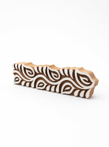 Samimi Blockdruck-Stempel ''Waterway'' in Natur/ Weiß - (L)19 x (B)3 cm