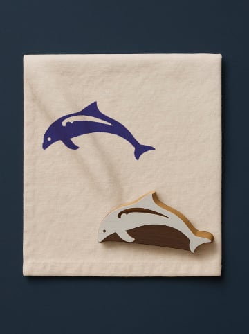 Samimi Blockdruck-Stempel ''Dolphin'' in Natur/ Weiß - (L)10 x (B)5 cm