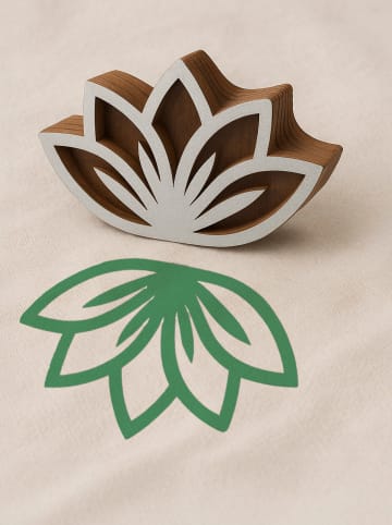 Samimi 2er-Set: Blockdruck-Stempeln ''Lotus'' in Natur/ Weiß - (L)7 x (B)4,5 cm