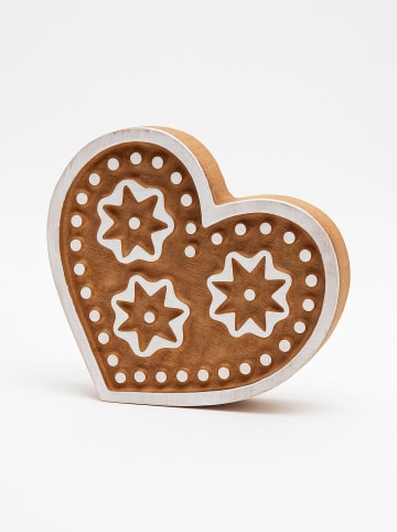 Samimi Blockdruck-Stempel ''Heart'' in Natur/ Weiß - (L)9 x (B)10 cm