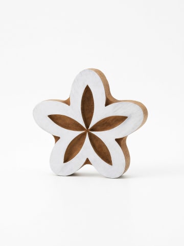 Samimi Blockdruck-Stempel ''Flower'' in Natur/ Weiß - (L)9 x (B)9 cm