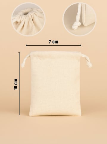 Samimi 10-delige set: stoffen tassen beige/wit - (L)10 x (B)7 cm