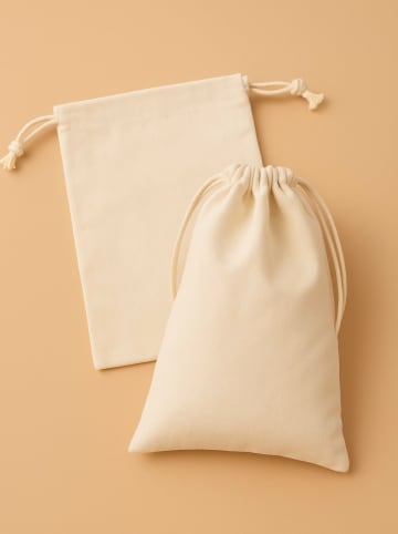 Samimi 10er-Set: Stoffbeutel in Beige/ Weiß - (L)10 x (B)7 cm