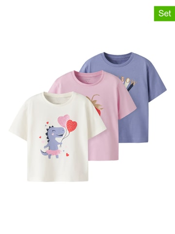 name it 3er-Set: Shirts in Rosa/ Blau/ Weiß