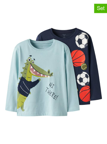 name it 2er-Set: Longsleeves "Kingston" in Hellblau/ Dunkelblau