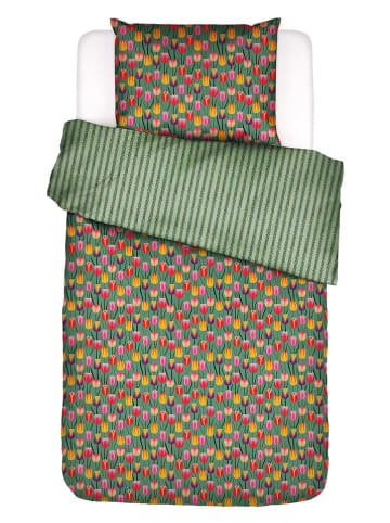 Essenza Perkal beddengoedset "Tulip Field" groen/lichtroze/geel