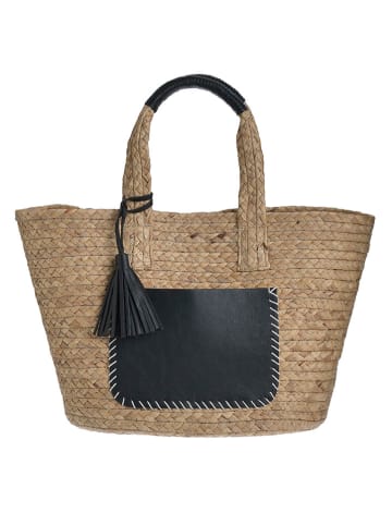 BLE Shopper bag w kolorze jasnobrązowo-czarnym - 45 x 25 x 15 cm