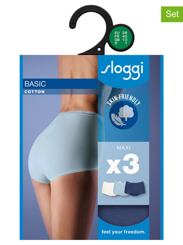 Sloggi Pełne figi high waist (3 pary) w kolorze błękitnym, granatowym i białym