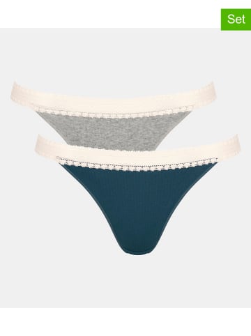 Sloggi 2-delige set: slips "Ribbed Tanga" grijs/petrol