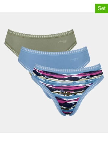 Sloggi Figi high waist (3 pary) "Crush High" w kolorze błękitno-zielonym