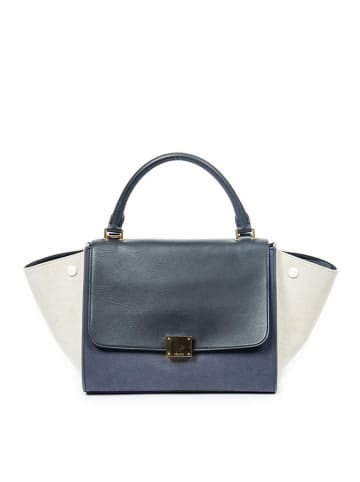 Celine Leder-Henkeltasche in Creme/ Dunkelblau - (B)27 x (H)21 x (T)15 cm