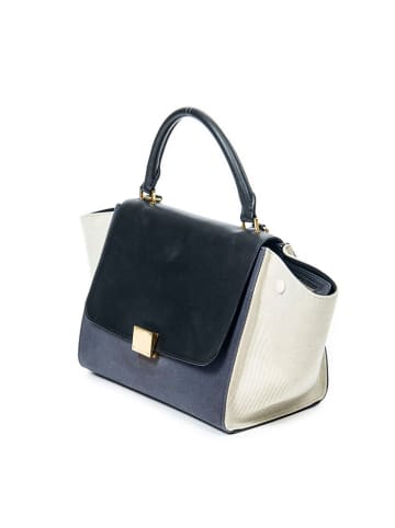 Celine Leder-Henkeltasche in Creme/ Dunkelblau - (B)27 x (H)21 x (T)15 cm
