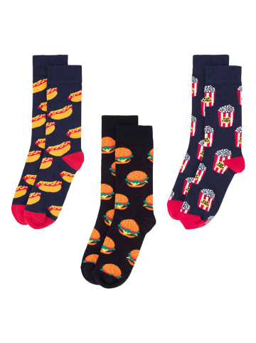 Happy Socks Skarpety (3 pary) w kolorze czarno-pomarańczowo-granatowym
