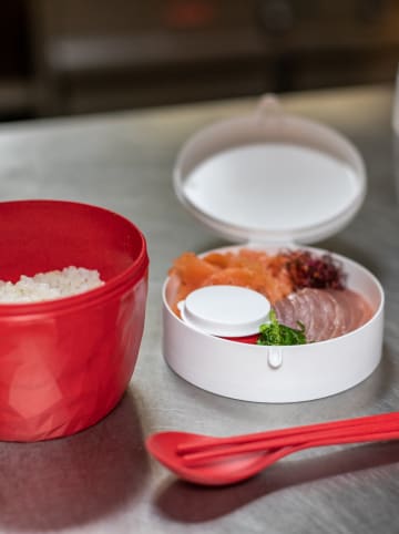 koziol Salatbox ''Bentobox L'' in Weiß/ Rot - (B)13,5 x (H)13 x (T)14,2 cm
