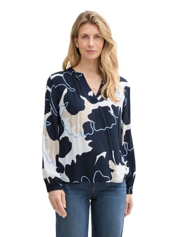Tom Tailor Bluse in Dunkelblau/ Weiß