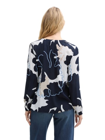 Tom Tailor Bluse in Dunkelblau/ Weiß