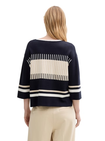 Tom Tailor Pullover in Dunkelblau/ Beige