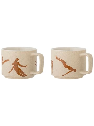 Bloomingville 2er-Set: Tassen "Harlow" in Hellbraun/ Creme - (H)7 x  Ø 8,5 cm