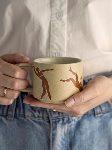 Bloomingville 2-delige set: koppen "Harlow" lichtbruin/crème - (H)7 x  Ø 8,5 cm