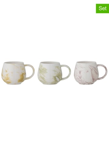 Bloomingville 3er-Set: Tassen "Palma" in Grün/ Grau/ Gelb - (H)8,5 x  Ø 9 cm