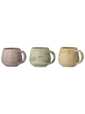 Bloomingville 3er-Set: Tassen "Palma" in Grün/ Grau/ Gelb - (H)8,5 x  Ø 9 cm