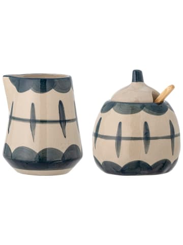 Bloomingville 3-delige set: melkkan en suikerpot "Allium" blauw/crème