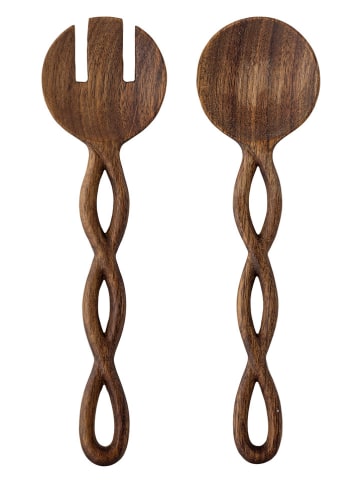 Bloomingville Sztućce sałatkowe "Pinar" w kolorze brązowym - wys. 24 cm