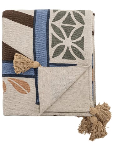 Bloomingville Plaid "Rudaur" blauw/crème - (L)160 x (B)130 cm