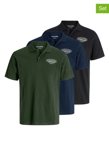 Jack & Jones Koszulki polo (3 szt.) w kolorze granatowym, czarnym i zielonym