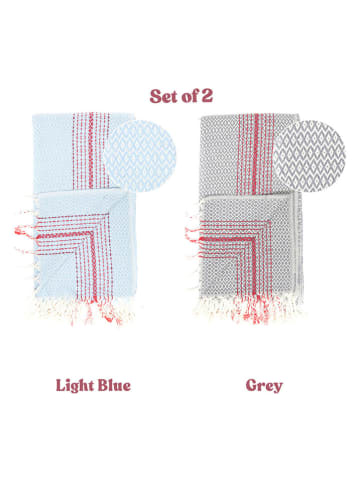 Samimi 2er-Set: Hamamtücher "Amada" in Hellblau/ Grau - (L)180 x (B)100 cm
